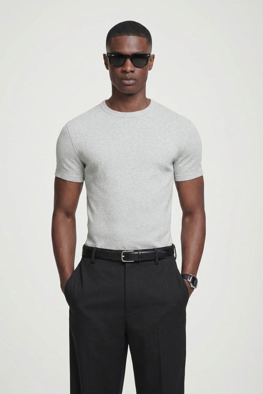 Silver Melange Defined T-Shirt